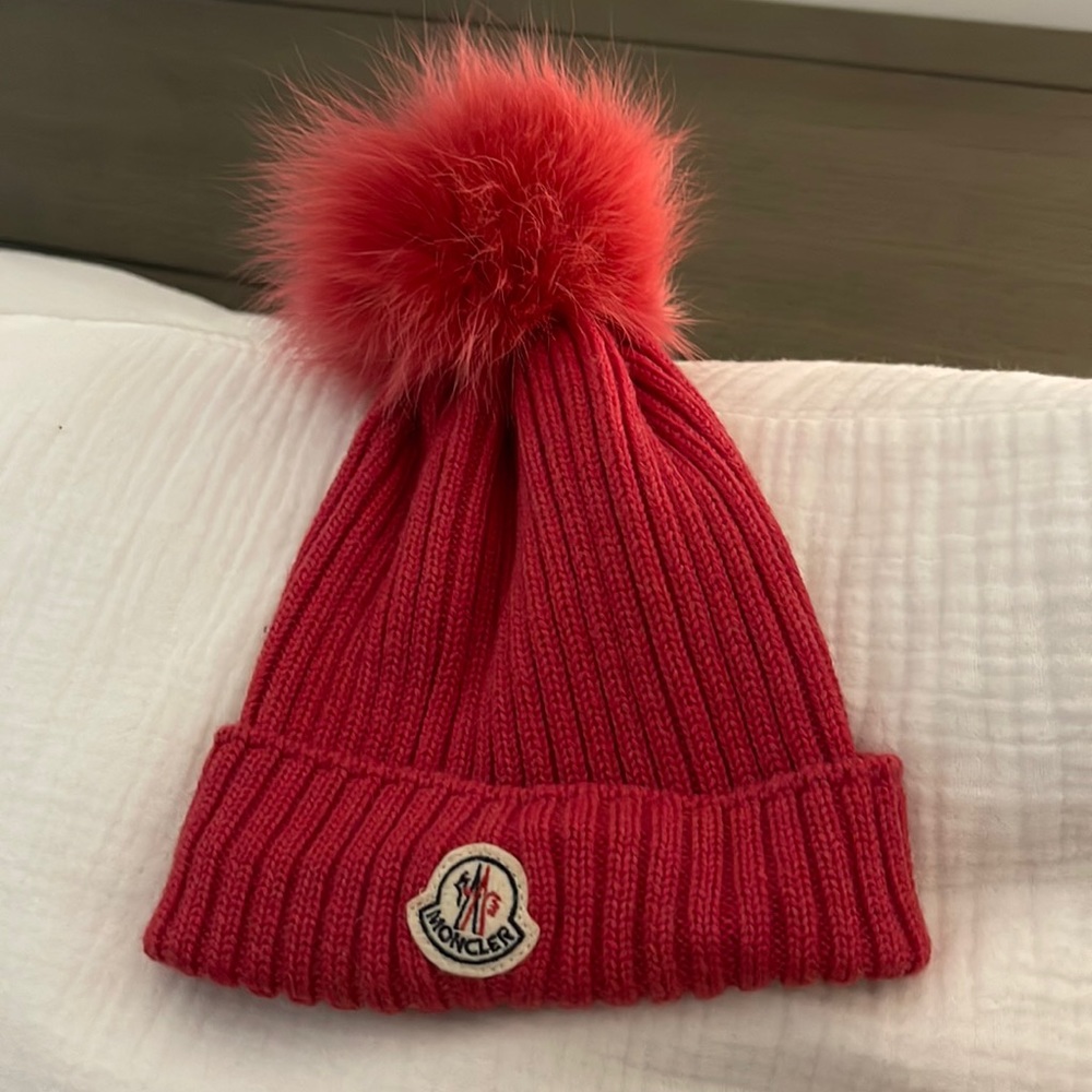 Moncler Red Pompom Beanie
